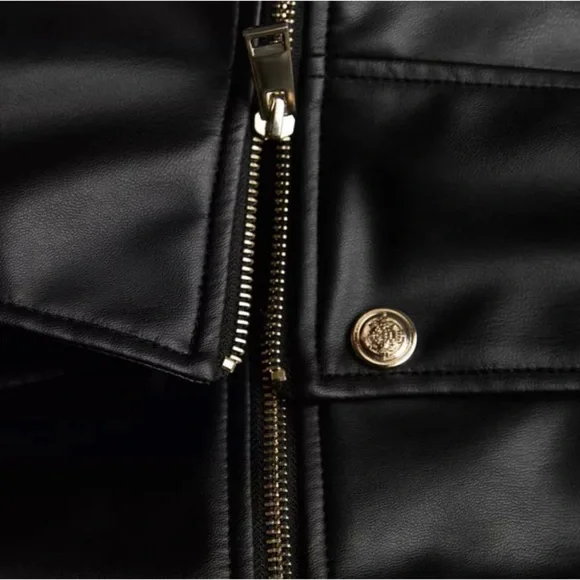 NWT ZARA Black 2 in 1 Faux Leather Snap Jacket Zip Crop Length Sz xs - Picture 16 of 16